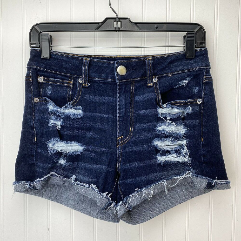American Eagle Shorts 6 Hi-Rise Shortie 360 Super Stretch Denim Distressed EUC